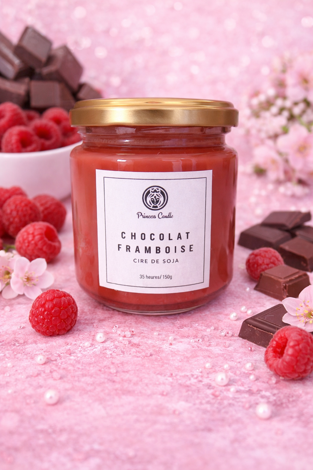 Bougie au parfum de chocolat et framboise